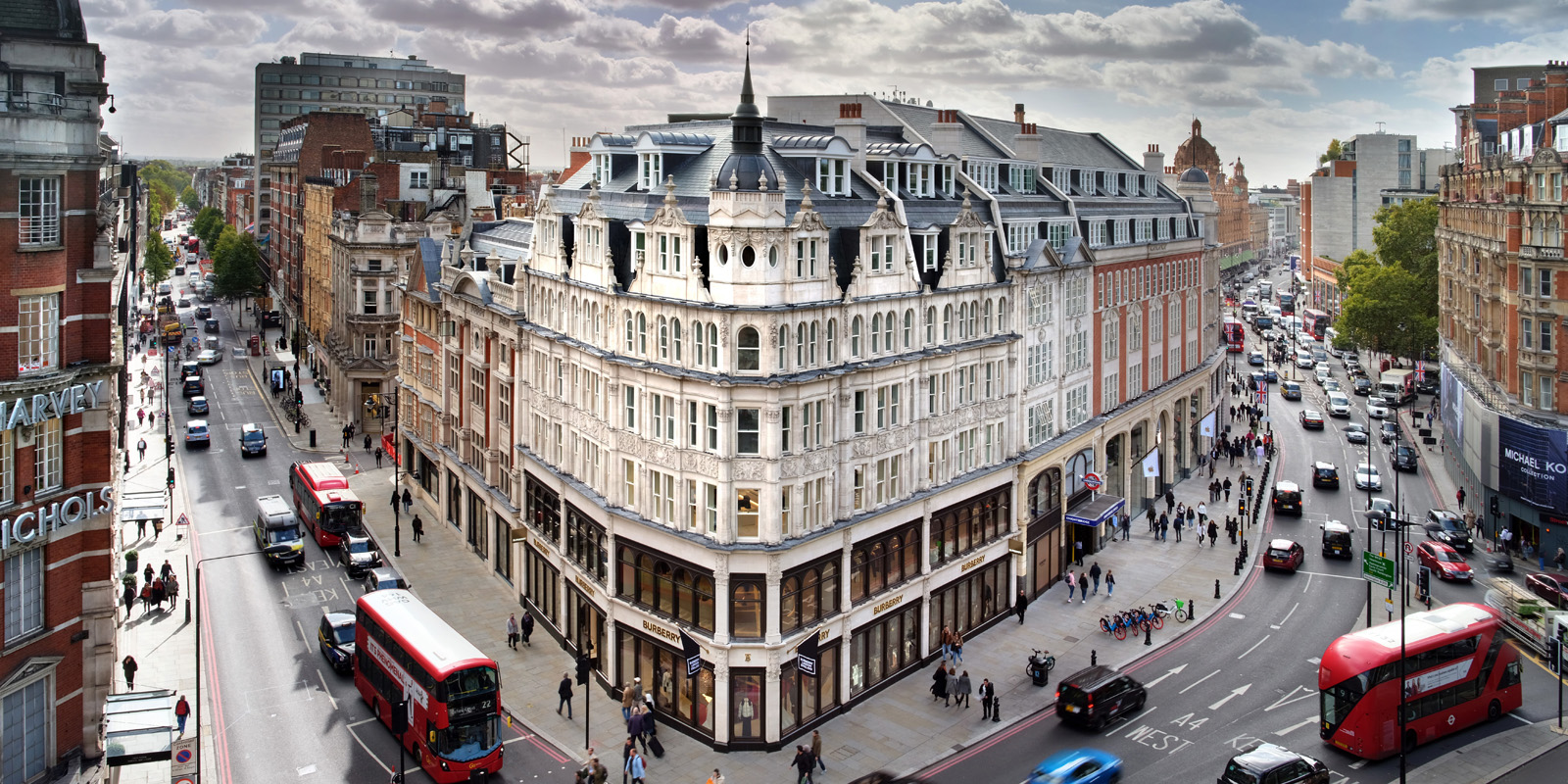 Luxury shopping district and high-end residential properties in Knightsbridge