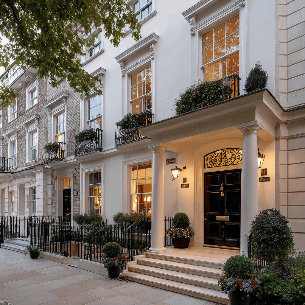 Pristine Georgian townhouse exterior with cleaned stonework