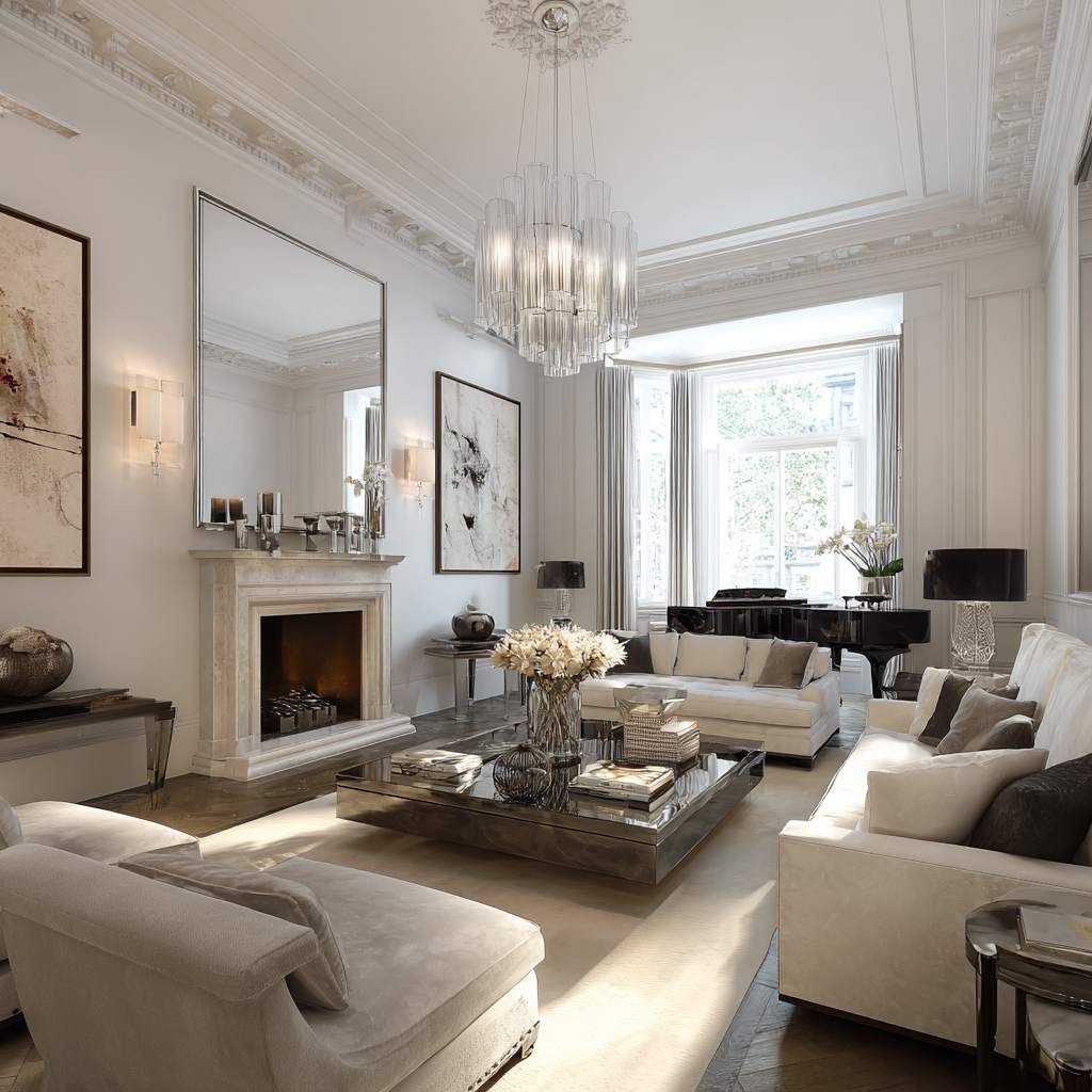 Elegant living room with pristine upholstery and polished surfaces