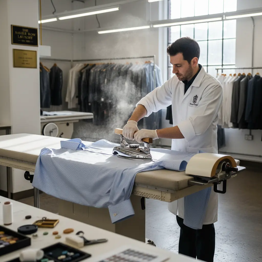 Bespoke shirt receiving individual hand-pressing