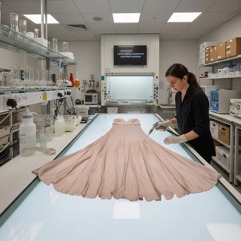 Delicate silk dress receiving expert treatment